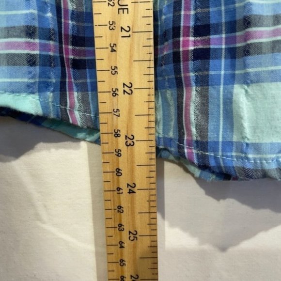 Classic Editions Womens Plaid Fitted Shirt Button Down Short Sleeve - Picture 7 of 10